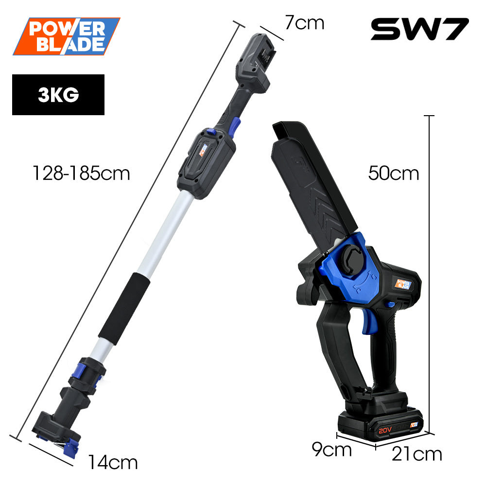 POWERBLADE SW7 | 20V Cordless Convertible Mini Chainsaw Pole Saw Kit | Telescopic Electric Tree Pruner | Battery & Fast Charger