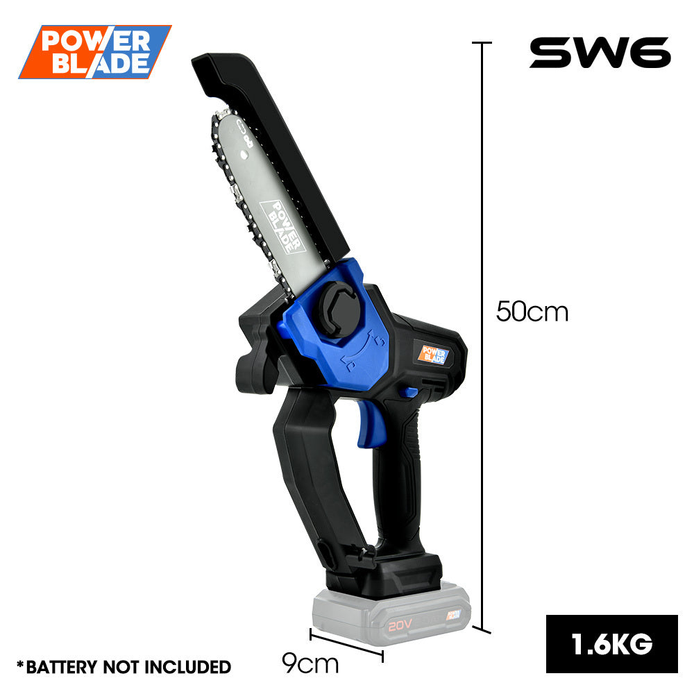POWERBLADE SW6 | 20V Cordless Mini Chainsaw | Electric Battery Powered Tree Pruner | Skin Only