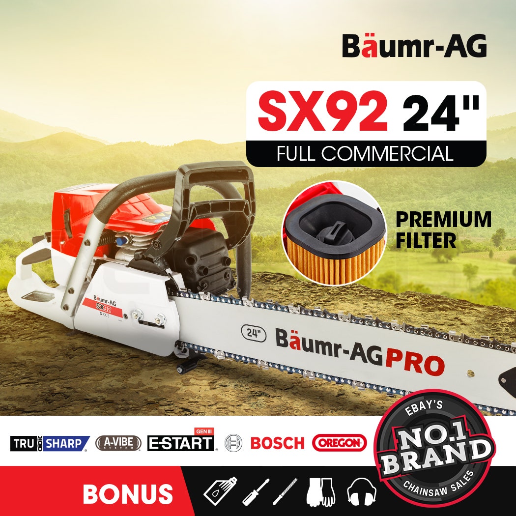 BAUMR-AG Petrol Chainsaw | 24" Bar | Commercial E-Start | Top Handle Tree Pruning Saw