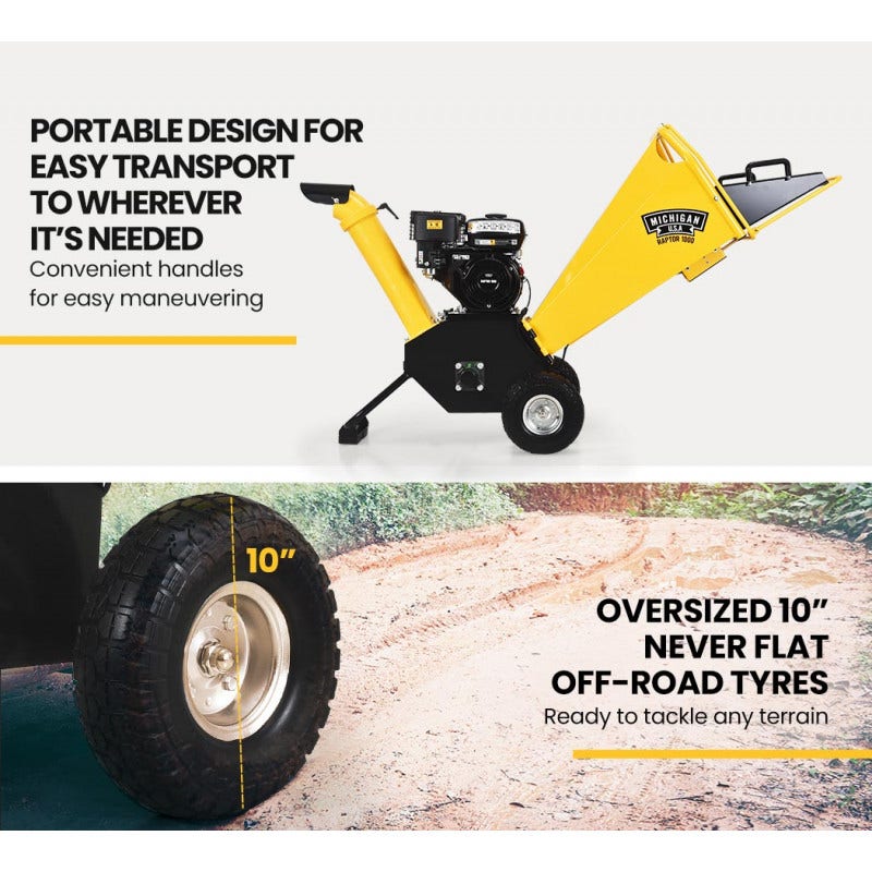 MICHIGAN Petrol Wood Chipper | 8HP 208CC | Commercial Tree Mulcher | Raptor 1000