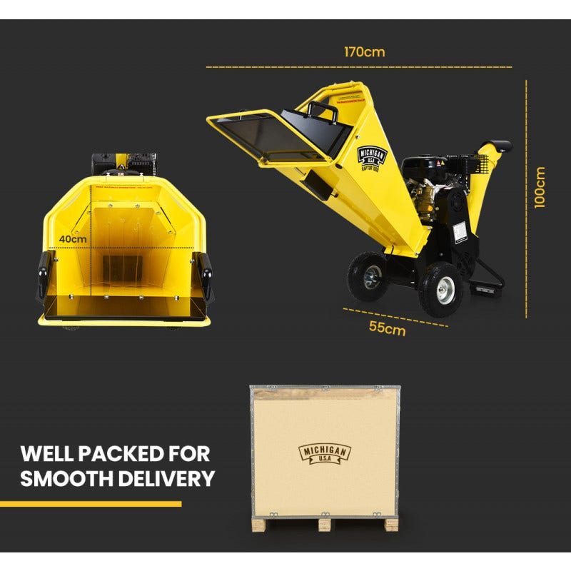 MICHIGAN Petrol Wood Chipper | 8HP 208CC | Commercial Tree Mulcher | Raptor 1000