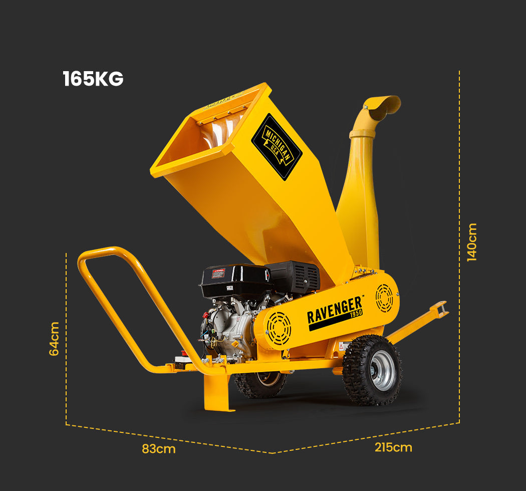 MICHIGAN Petrol Wood Chipper | 18HP 420CC | Towable Commercial Tree Mulcher | Ravenger 1950