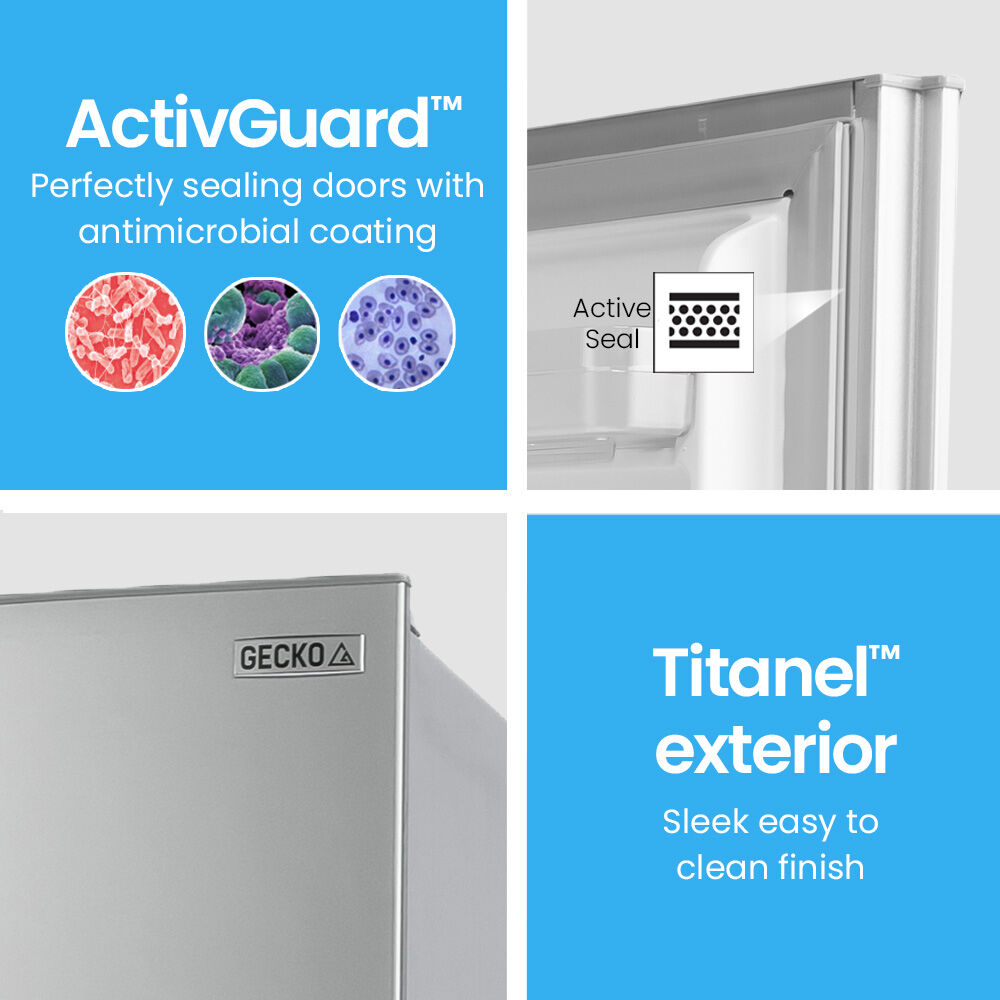 GECKO 139L Upright Portable Fridge/Freezer | 12V/24V/240V for Motorhome & Caravan | Silver