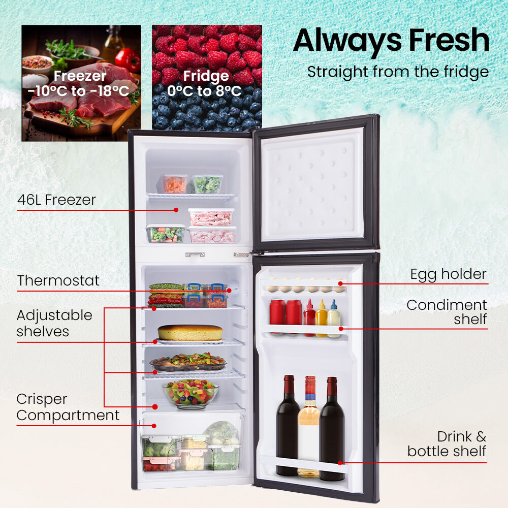 GECKO 142L Upright Portable Fridge/Freezer | 12V/24V/240V for Motorhome & Caravan | Black