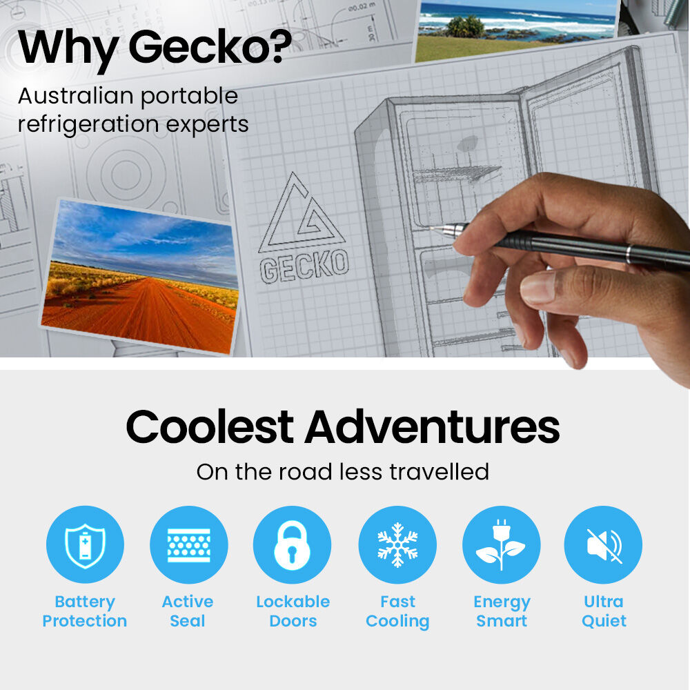 GECKO 142L Upright Portable Fridge/Freezer | 12V/24V/240V for Motorhome & Caravan | Black