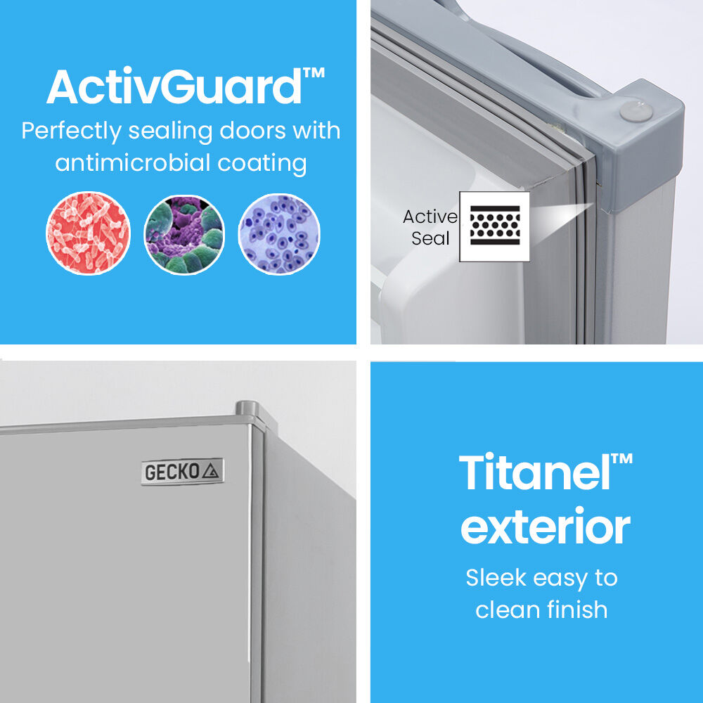 GECKO 142L Upright Portable Fridge/Freezer | 12V/24V/240V for Motorhome & Caravan | Silver