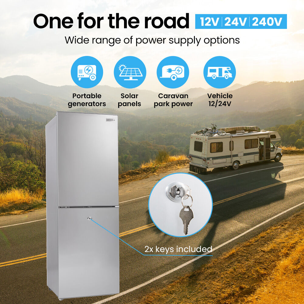 GECKO 160L Upright Portable Fridge/Freezer | 12V/24V/240V for Motorhome & Caravan | Silver