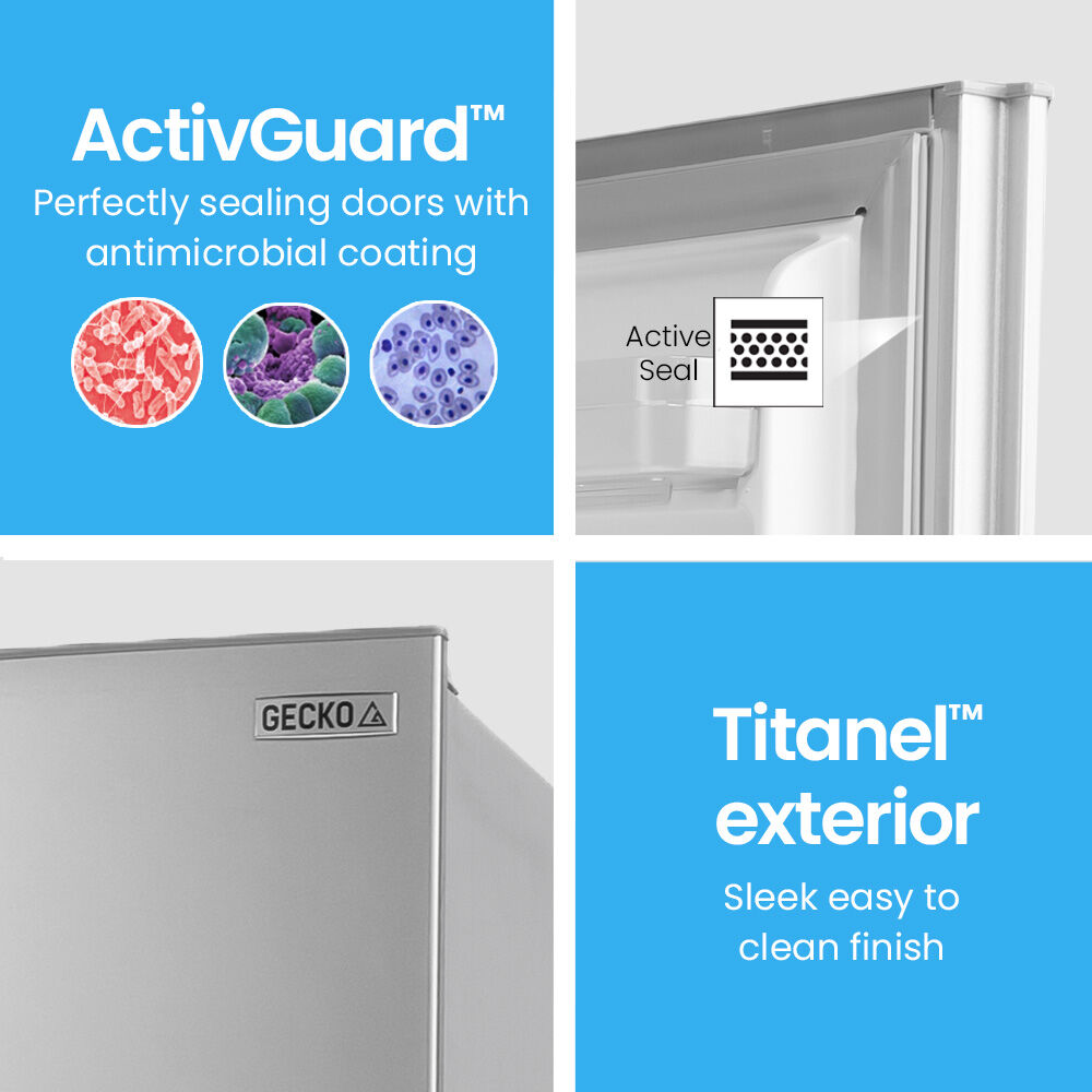 GECKO 160L Upright Portable Fridge/Freezer | 12V/24V/240V for Motorhome & Caravan | Silver