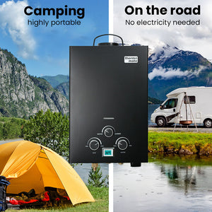 Thermomate Portable Gas Outdoor Camping Hot Water Heater System | 12V Pump | Shower Head | Black