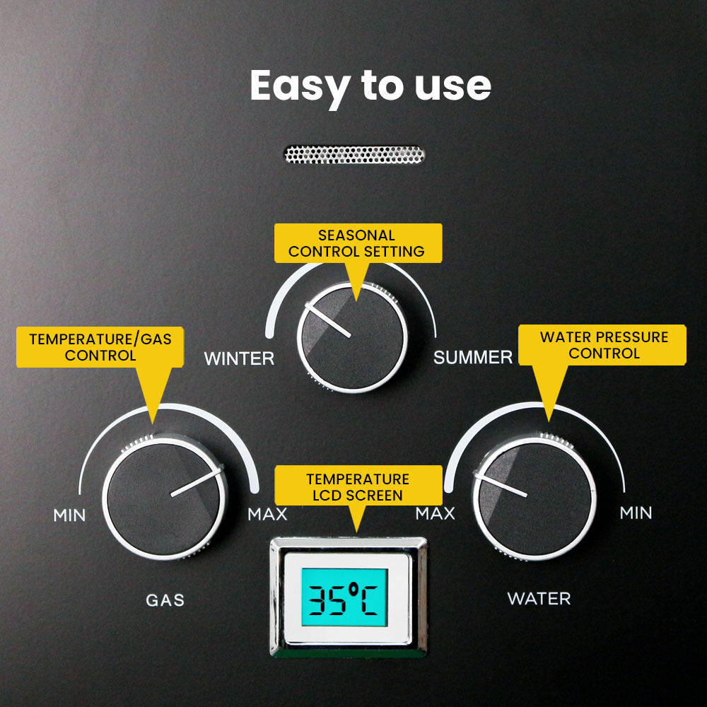 Thermomate Portable Gas Outdoor Camping Hot Water Heater System | 12V Pump | Shower Head | Black