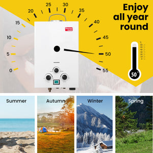 Thermomate Portable Gas Outdoor Camping Hot Water Heater System | 12V Pump | Shower Head | White