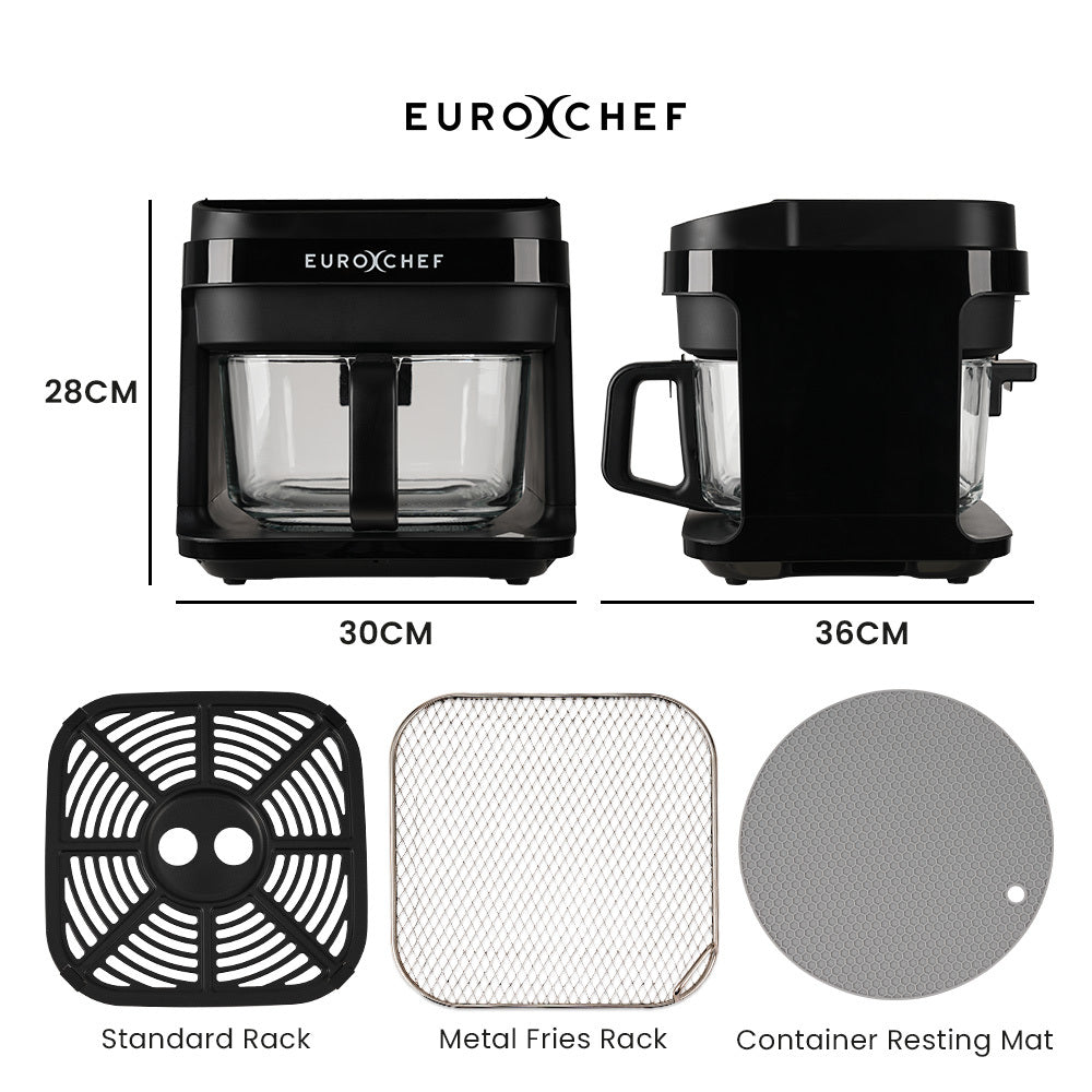 EUROCHEF Air Fryer | 6.5L | Electric Digital Airfryer | Glass Container | Black