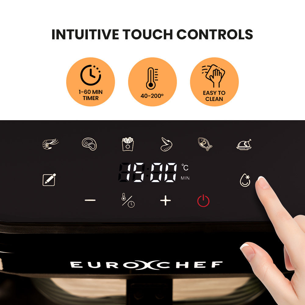 EUROCHEF Air Fryer | 6.5L | Electric Digital Airfryer | Glass Container | Black