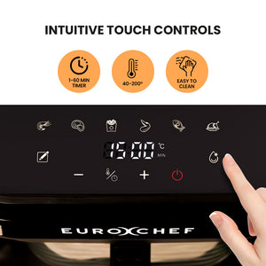 EUROCHEF Air Fryer | 6.5L | Electric Digital Airfryer | Glass Container | Black