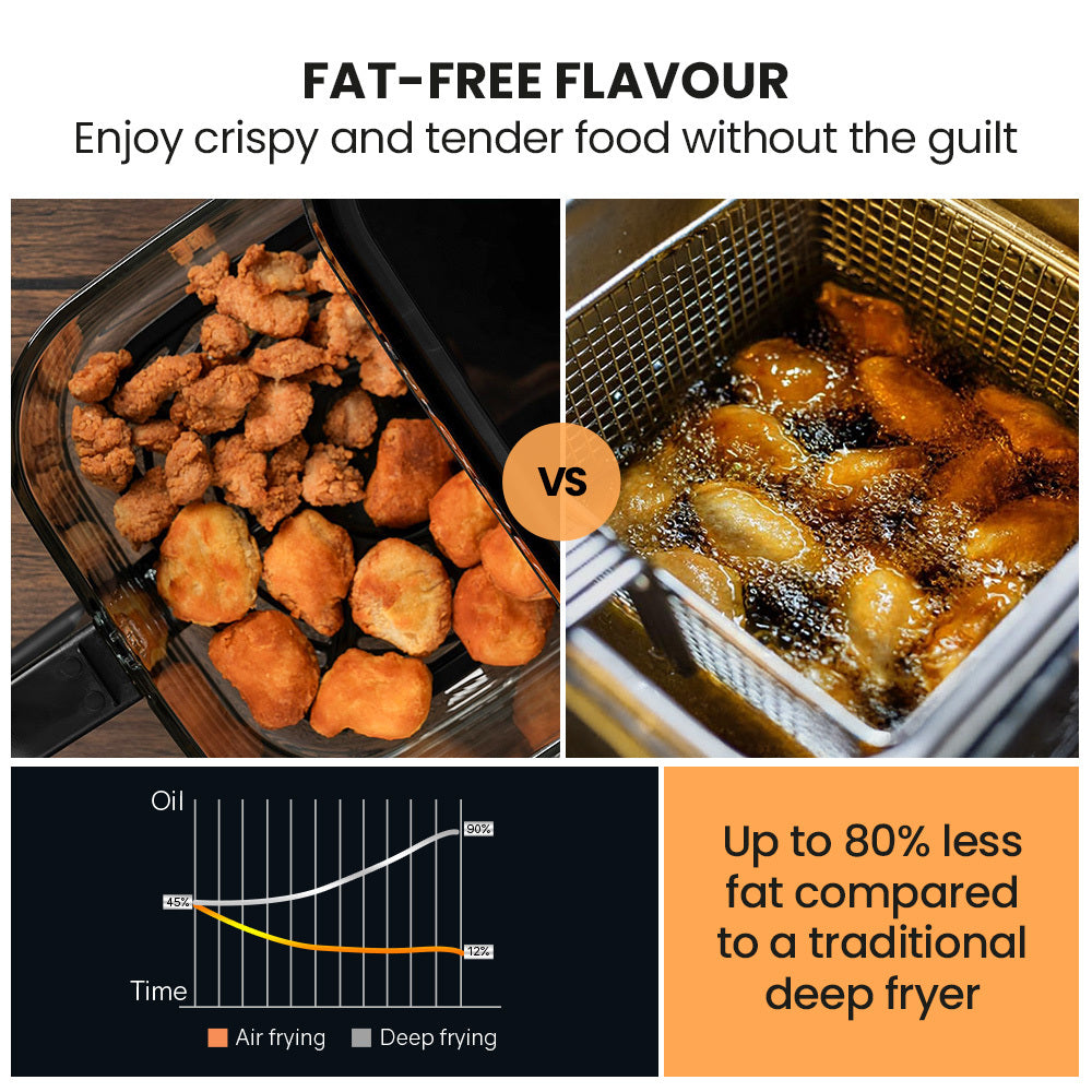 EUROCHEF Air Fryer | 6.5L | Electric Digital Airfryer | Glass Container | Black