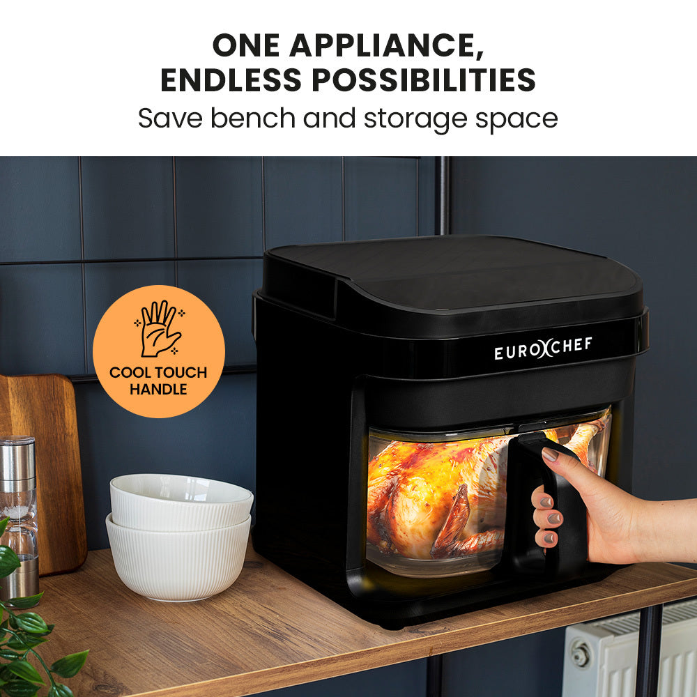 EUROCHEF Air Fryer | 6.5L | Electric Digital Airfryer | Glass Container | Black