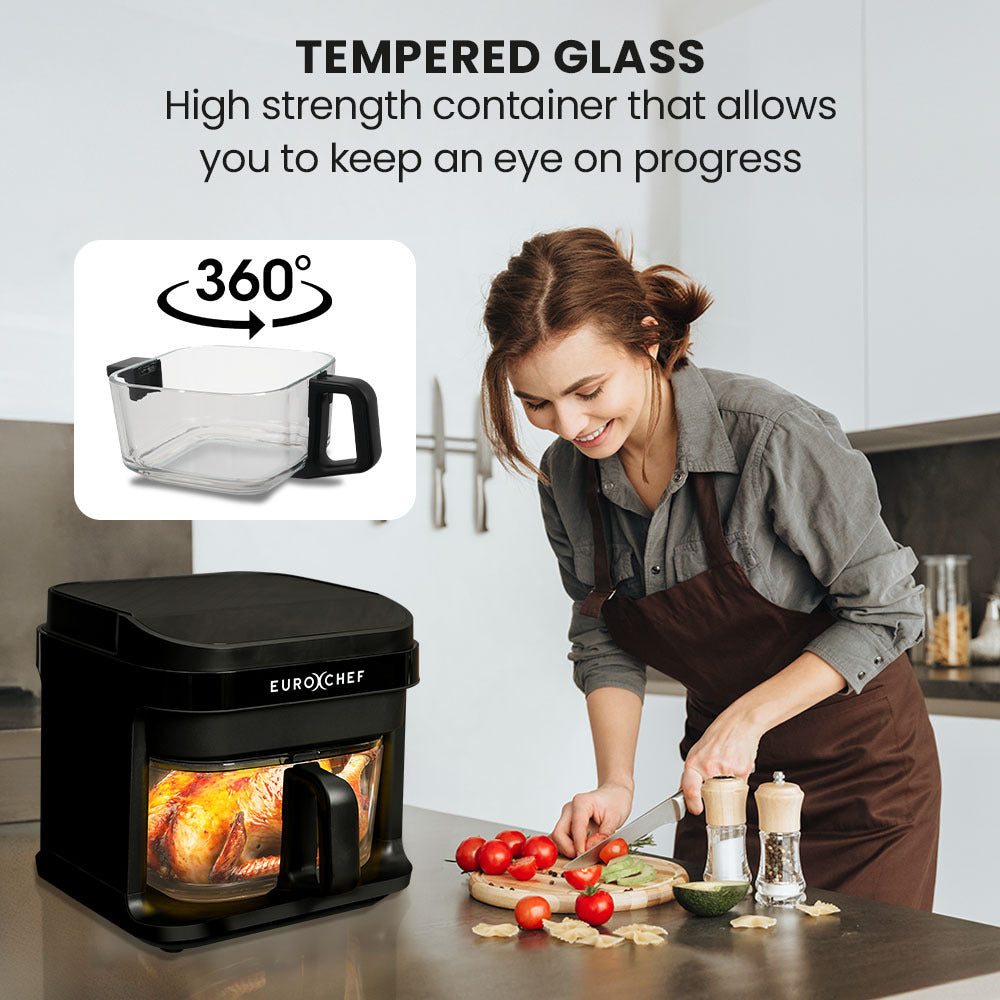 EUROCHEF Air Fryer | 6.5L | Electric Digital Airfryer | Glass Container | Black