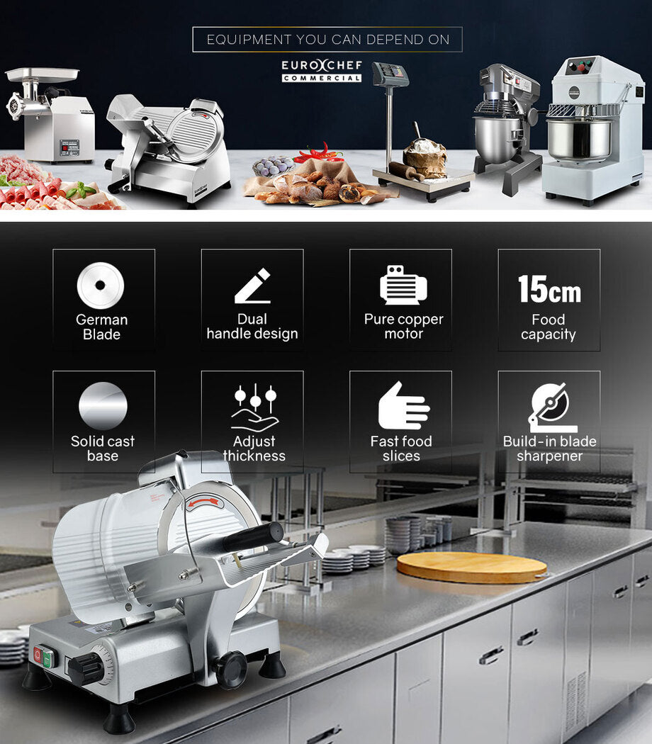 EUROCHEF Commercial Meat Slicer | 8" Blade | 280W | Electric Deli Cutter | 200mm