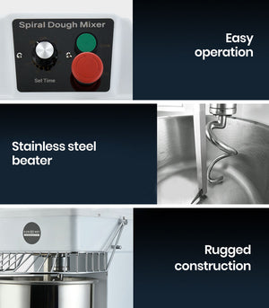 EUROCHEF Spiral Dough Mixer | 10L | Commercial Bakery Kneader