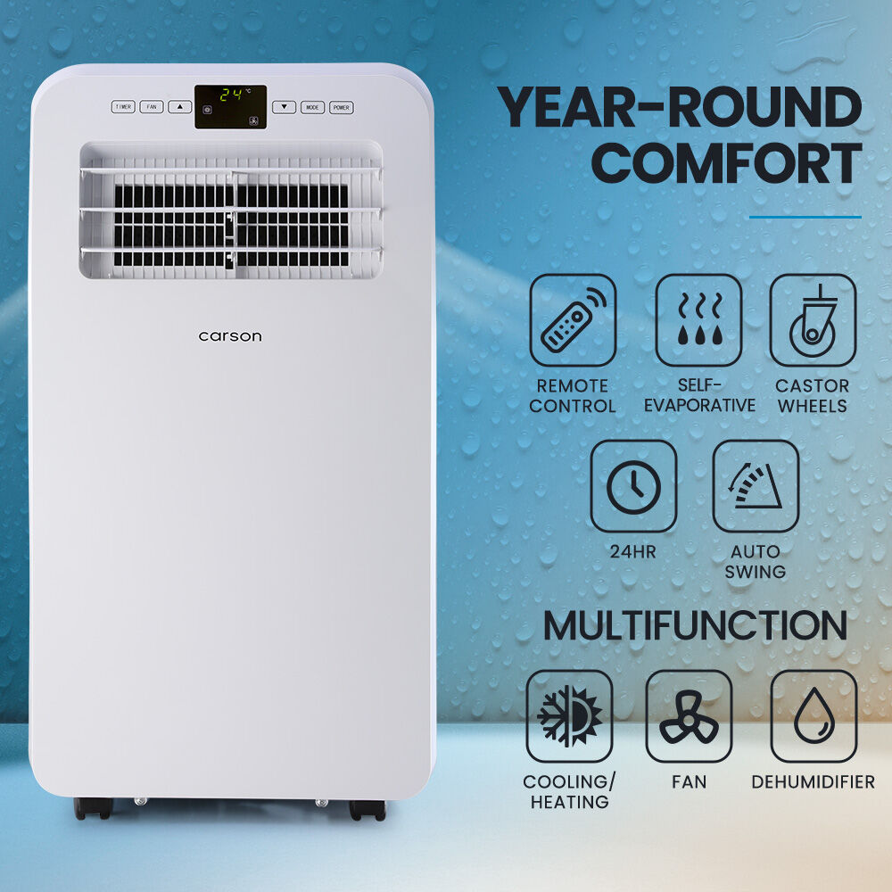 CARSON Portable Air Conditioner & Heater | 2.9kW | Reverse Cycle | Dehumidifier | Cooling & Heating