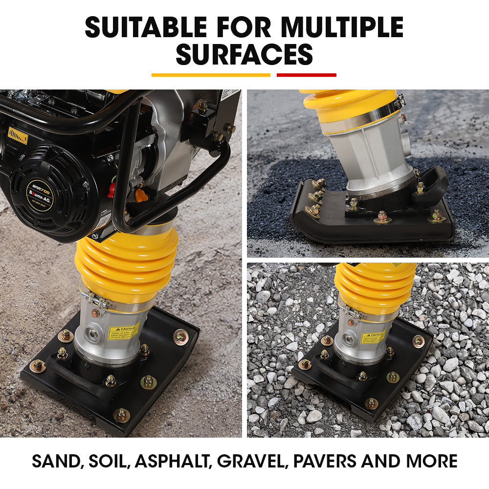 Baumr-AG 77KG Tamping Rammer | 10kN 6.5HP | Transport Wheel Kit | Compactor for Soil, Sand, Gravel & Asphalt | BRM-700