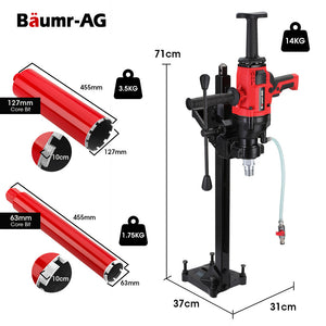 BAUMR-AG 2000W Handheld Core Drill w/ Stand | 160mm Coring Capacity | 63mm & 127mm Drill Bit Combo