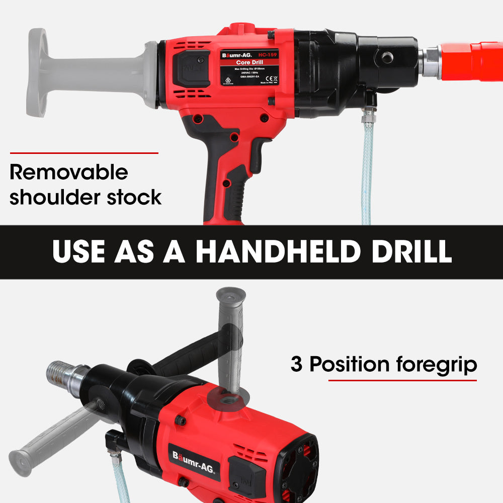 BAUMR-AG 2000W Handheld Core Drill w/ Stand | 160mm Coring Capacity | 63mm & 127mm Drill Bit Combo