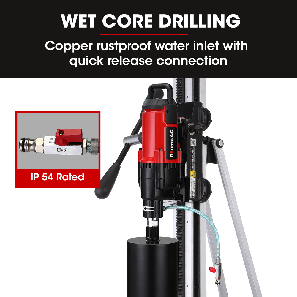 Baumr-AG | Concrete Core Drill | 3200W | 300mm Wet/Dry | Wheeled Stand Combo | Hole Drilling
