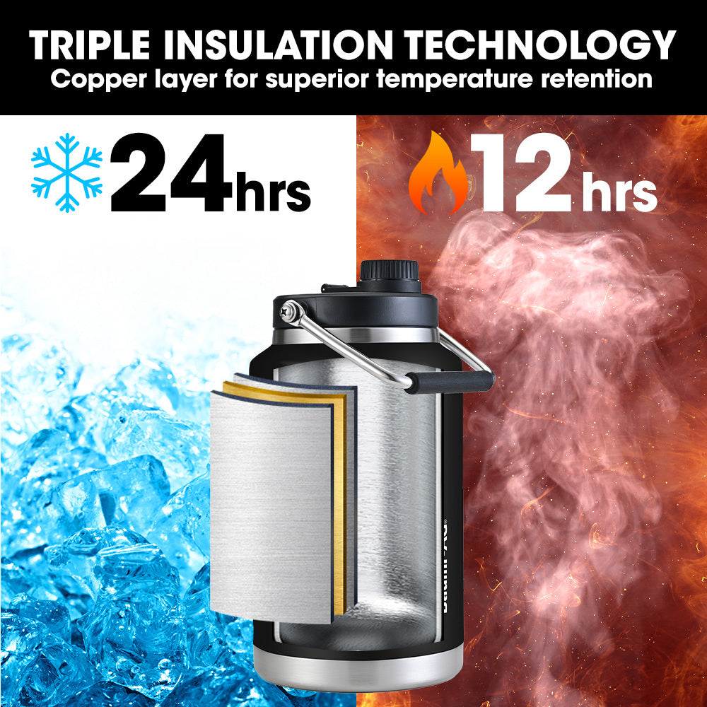 BAUMR-AG 3.8L Double Wall Insulated Stainless Steel Water Bottle | Drink Jug with Handle, Black