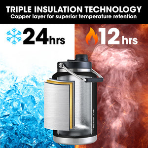 BAUMR-AG 3.8L Double Wall Insulated Stainless Steel Water Bottle | Drink Jug with Handle, Black