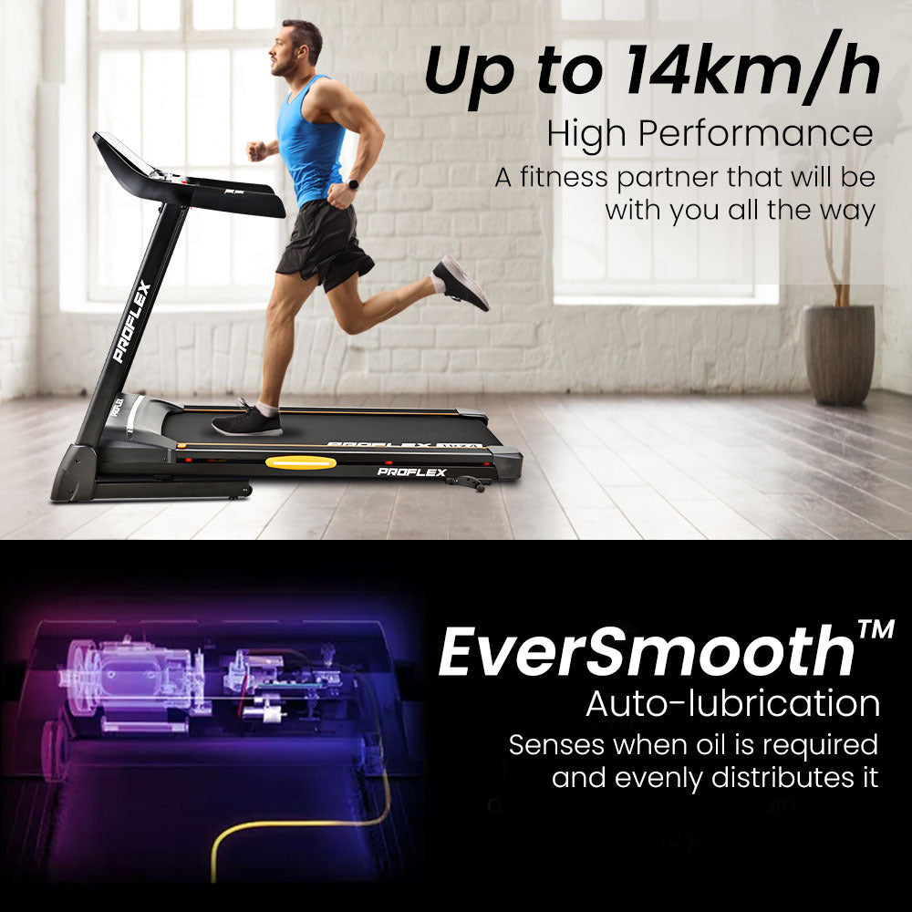 PROFLEX TRX4 Electric Treadmill | Foldable, Medium Size, Suspension, Bluetooth, USB/MP3, Pulse Sensors, Fitness Tracker