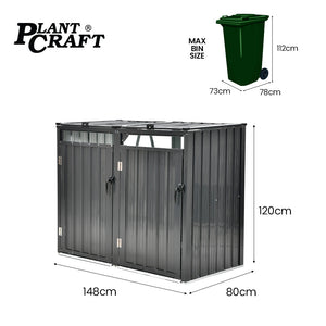 PLANTCRAFT | Double Steel Wheelie Bin Storage Shed | Enclosure with 2 Doors
