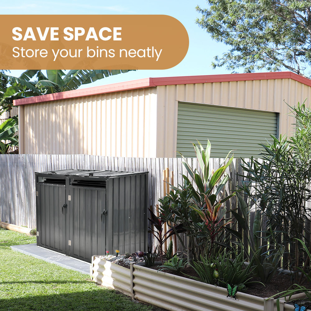 PLANTCRAFT | Double Steel Wheelie Bin Storage Shed | Enclosure with 2 Doors