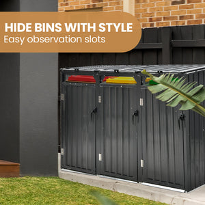 PLANTCRAFT | Triple Steel Wheelie Bin Storage Shed | Enclosure with 3 Doors