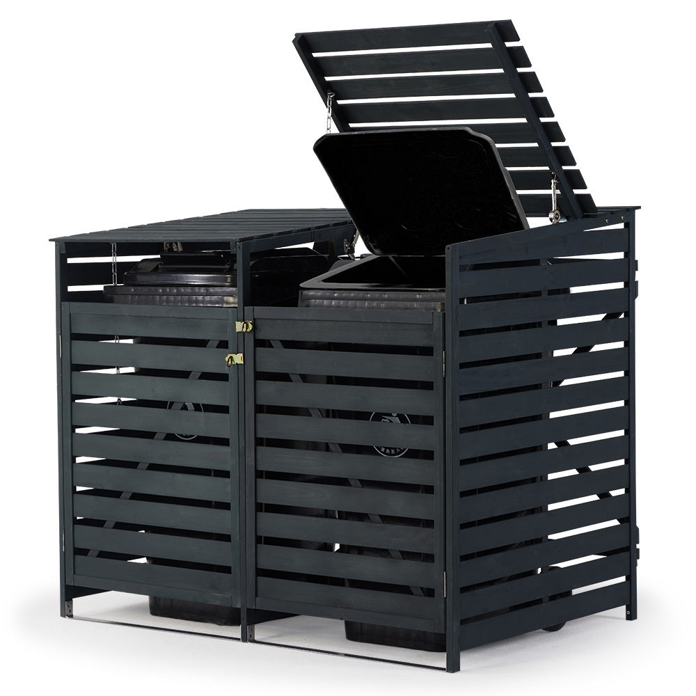 PlantCraft Double Wood Wheelie Bins Storage Shed | 2-Door Garbage Bin Enclosure