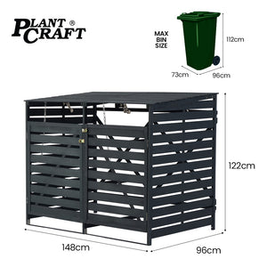 PlantCraft Double Wood Wheelie Bins Storage Shed | 2-Door Garbage Bin Enclosure