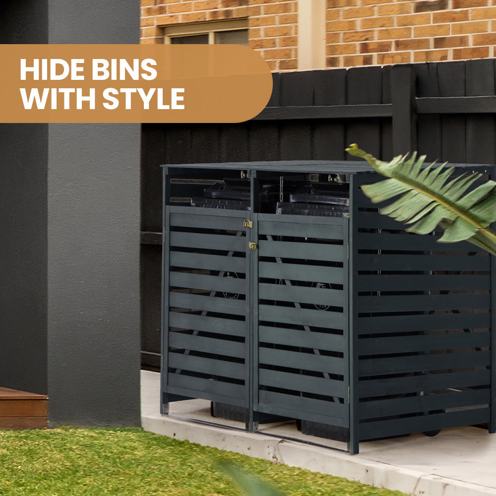 PlantCraft Double Wood Wheelie Bins Storage Shed | 2-Door Garbage Bin Enclosure