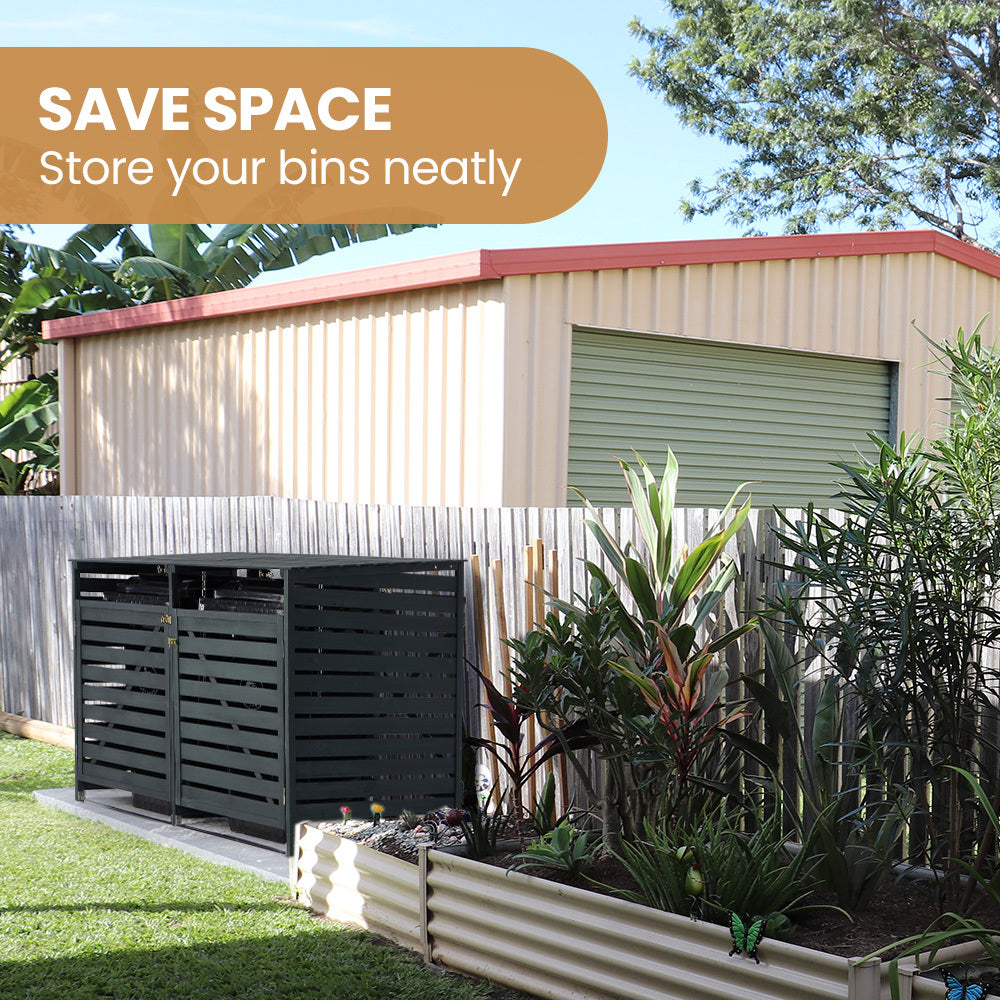 PlantCraft Double Wood Wheelie Bins Storage Shed | 2-Door Garbage Bin Enclosure