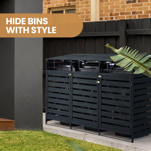 PlantCraft Triple Wood Wheelie Bins Storage Shed | 3-Door Garbage Bin Enclosure