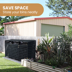 PlantCraft Triple Wood Wheelie Bins Storage Shed | 3-Door Garbage Bin Enclosure