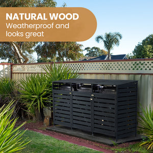 PlantCraft Triple Wood Wheelie Bins Storage Shed | 3-Door Garbage Bin Enclosure