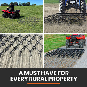 PlantCraft Tow-Behind Drag Harrow Rake | 1.4m Wide | for Lawn, Pasture & Paddock Maintenance