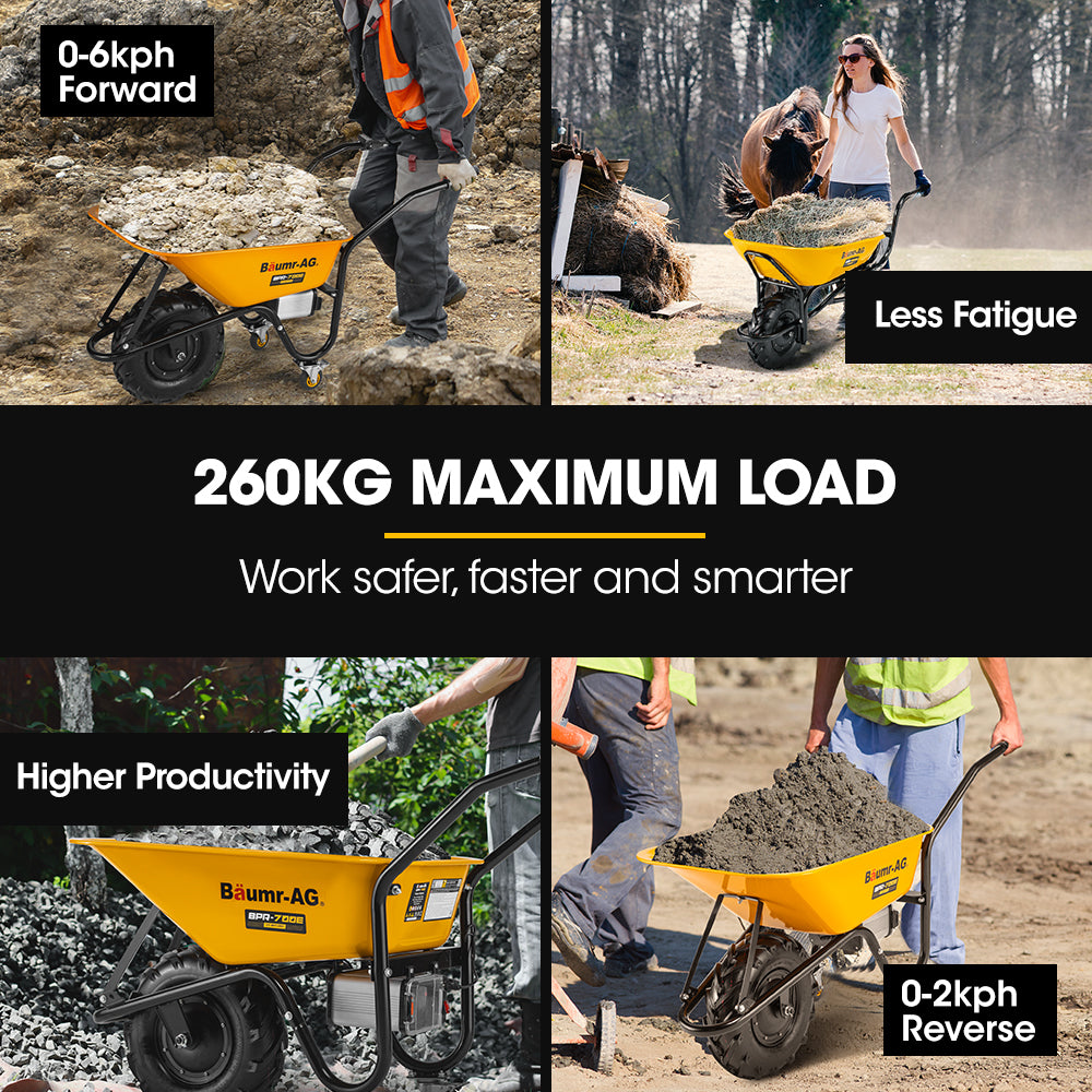 Baumr-AG 40V Battery-Powered Wheelbarrow | Motorised Electric | 80L Bucket | 260kg Capacity