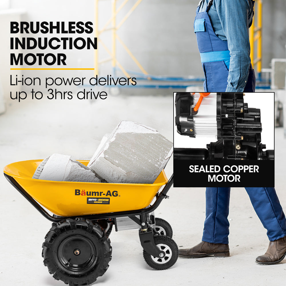 Baumr-AG | 40V Battery Powered Motorised Wheelbarrow | 100L Bucket Volume | 4-Wheel | 260KG Capacity