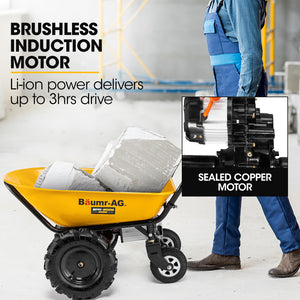 Baumr-AG | 40V Battery Powered Motorised Wheelbarrow | 100L Bucket Volume | 4-Wheel | 260KG Capacity