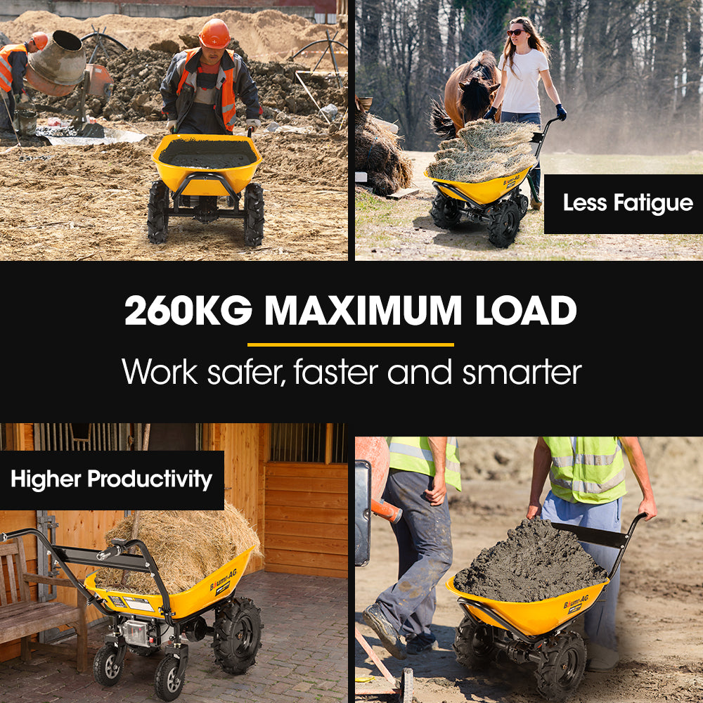 Baumr-AG | 40V Battery Powered Motorised Wheelbarrow | 100L Bucket Volume | 4-Wheel | 260KG Capacity
