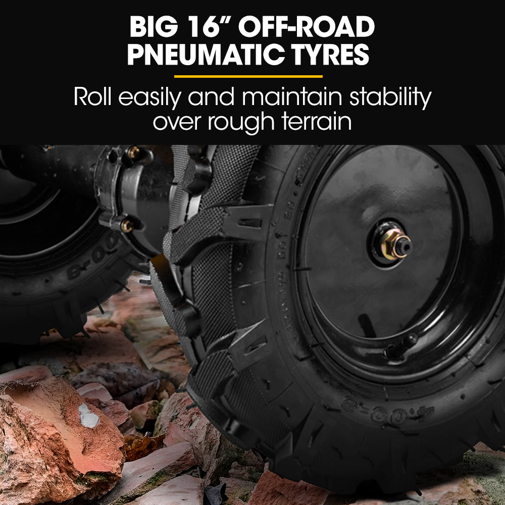 Baumr-AG | 40V Battery Powered Motorised Wheelbarrow | 100L Bucket Volume | 4-Wheel | 260KG Capacity