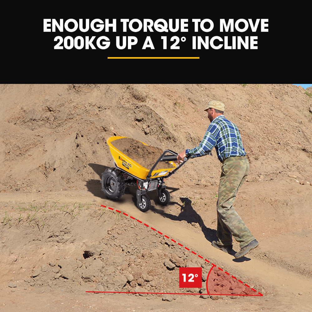 Baumr-AG | 40V Battery Powered Motorised Wheelbarrow | 100L Bucket Volume | 4-Wheel | 260KG Capacity