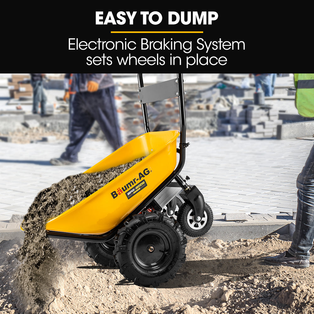 Baumr-AG | 40V Battery Powered Motorised Wheelbarrow | 100L Bucket Volume | 4-Wheel | 260KG Capacity