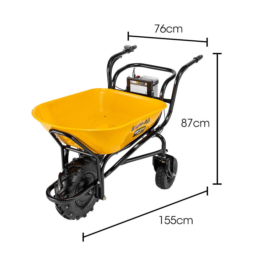 Baumr-AG | 40V Battery Powered Motorised Wheelbarrow | 100L Bucket Volume | 3-Wheel | 260KG Capacity | Lifting Bucket